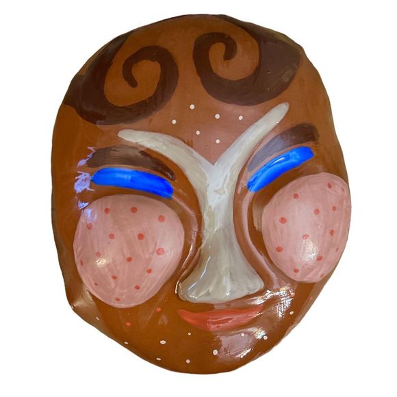 Japanese Sumo Themed Handmade Ceramic Mask - Wall Decor - Picture 2 of 7